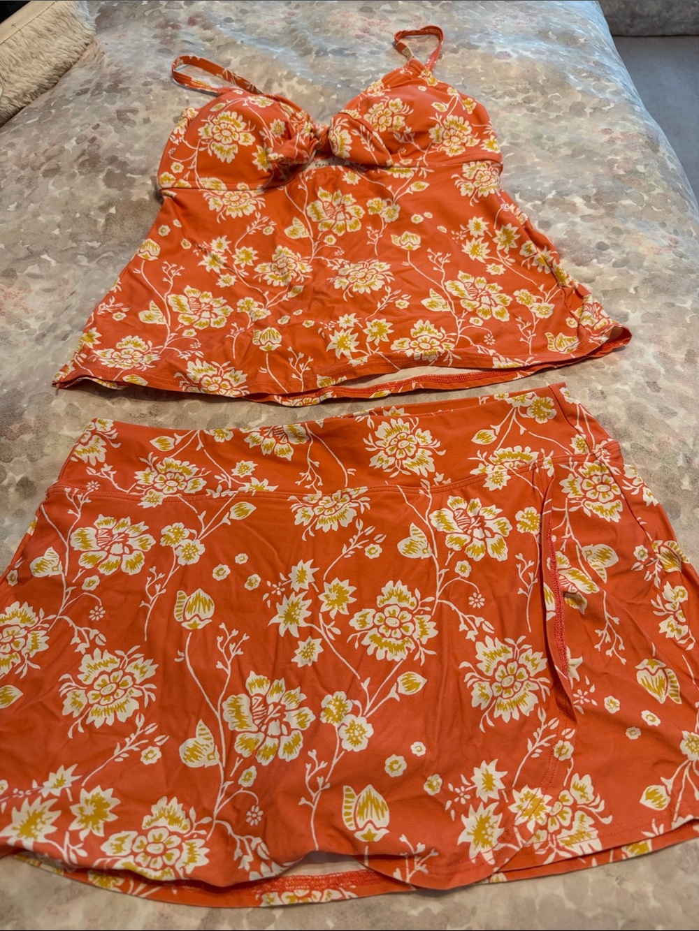 Floral Orange A-Line Skirt - Women's Swim Top and Swim Skirt
